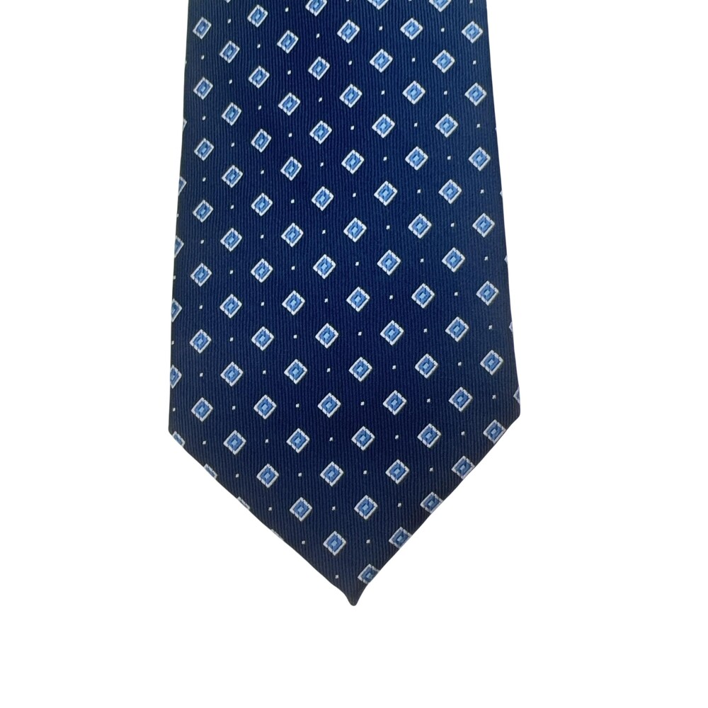 Club Room Tie Mens OS Navy Blue Polyester Geometric Woven Classic Necktie New